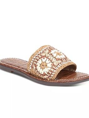 Sam Edelman Woven Crochet Slide Sandal in Brown and Cream